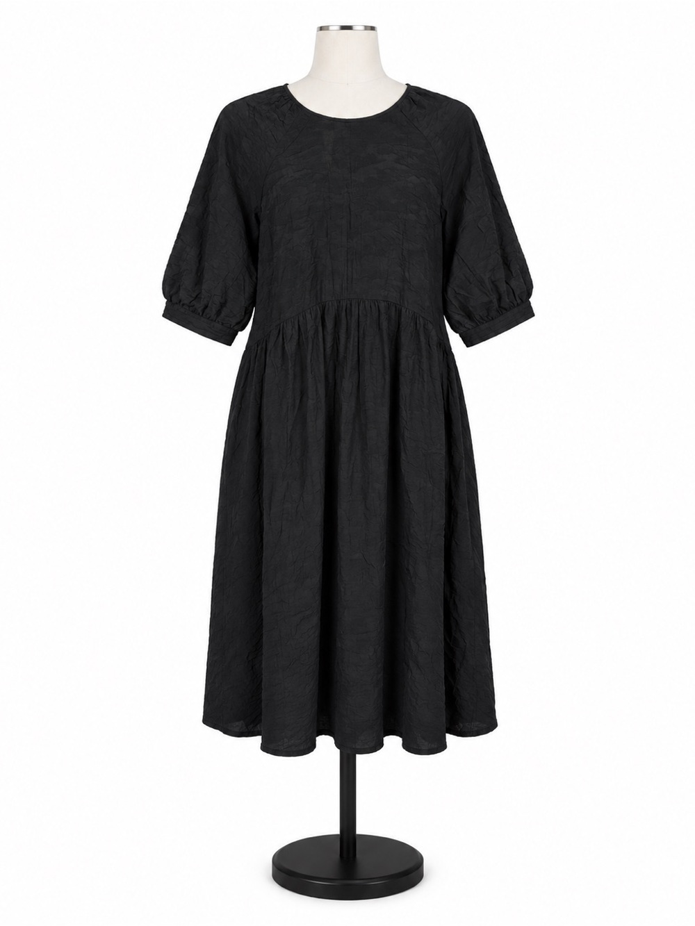 Nordstrom Black Textured Dress Women’s Medium Puff Sleeve 84% Rayon 16% Nylon